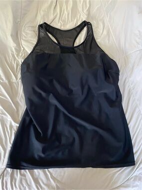 Yonique Black High Neck Mesh Tankini Swim Top XXL